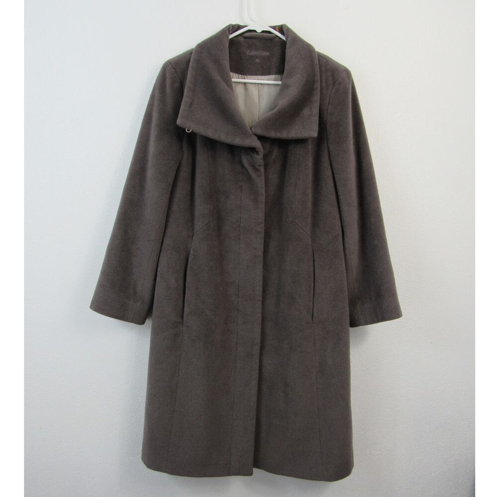Calvin Klein Size 8 Wool Blend Long Line Pea Coat Trench Charcoal Slate Grey